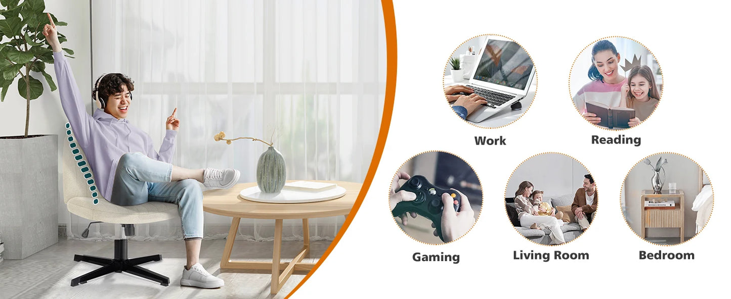 MBM Cross Legged Office Chair - Wide Armless Seat & Adjustable Swivel