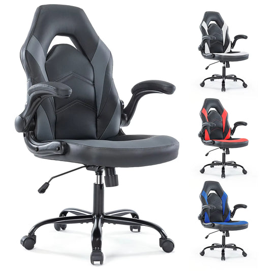 MBM Ergonomic PU Leather Office & Gaming Chair – Adjustable Height, Flip-Up Armrests, Racing Design