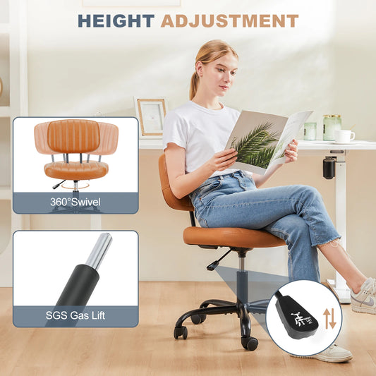 MBM Armless PU Leather Office Chair Modern Adjustable Height Desk Chair