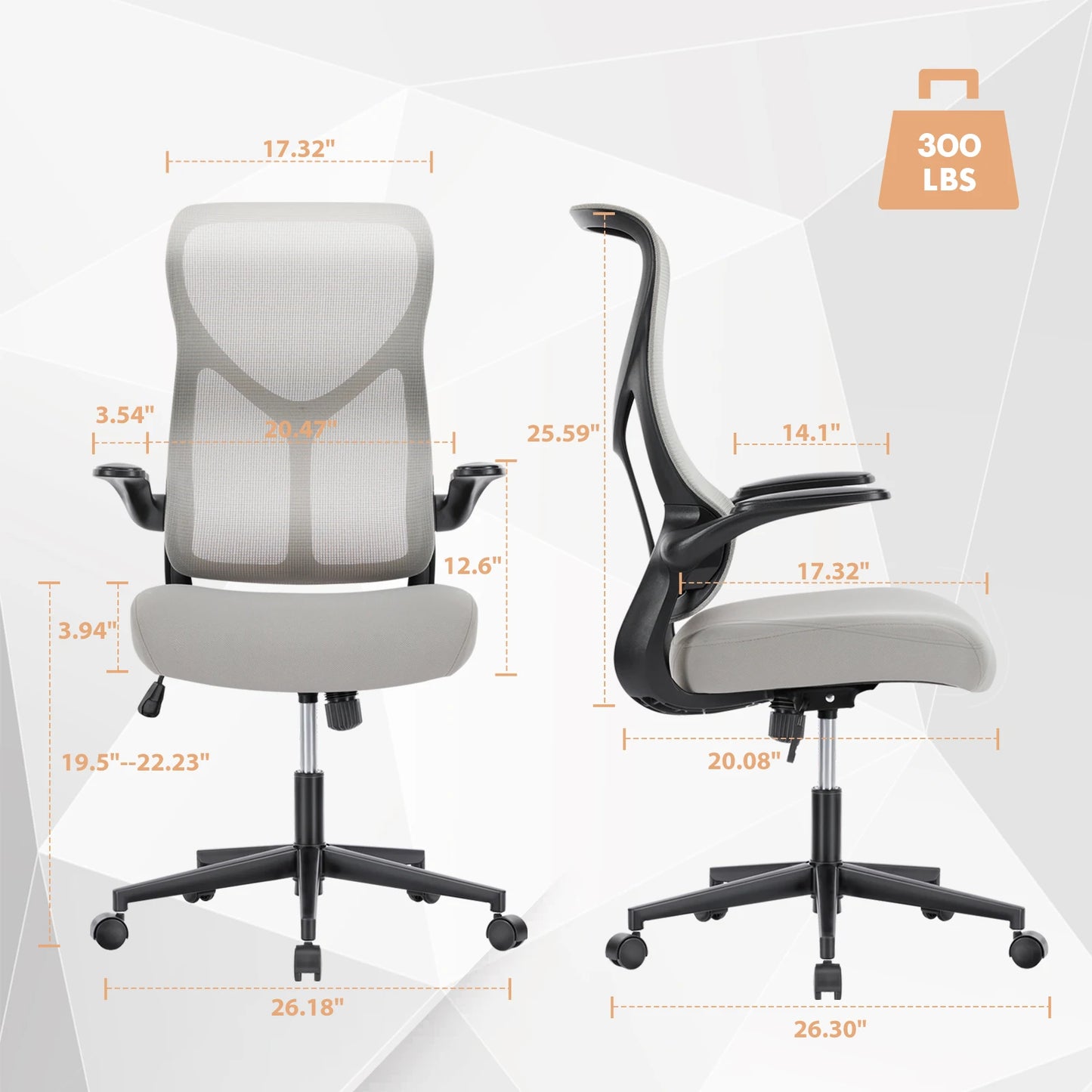 MBM High Back Mesh Office Chair with Flip Up Armrests
