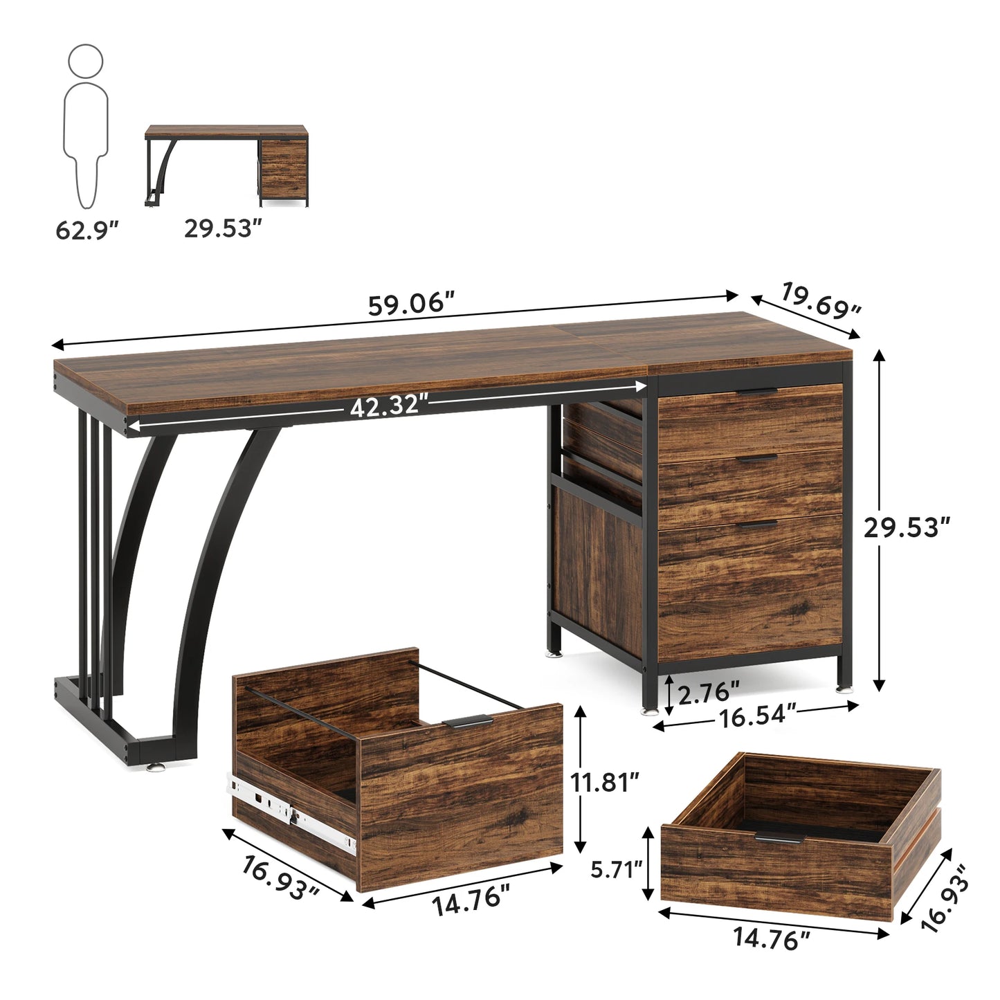 MBM Industrial Style Computer Desk 59 Inch