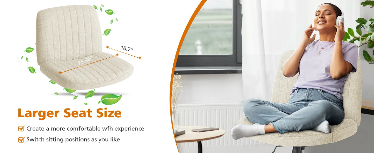 MBM Cross Legged Office Chair - Wide Armless Seat & Adjustable Swivel