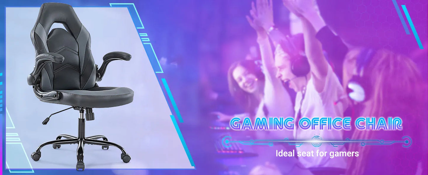 MBM Ergonomic PU Leather Office & Gaming Chair – Adjustable Height, Flip-Up Armrests, Racing Design