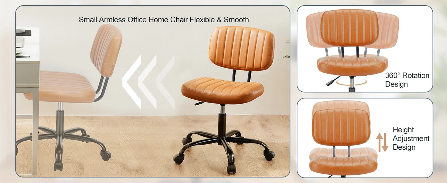 MBM Armless PU Leather Office Chair Modern Adjustable Height Desk Chair