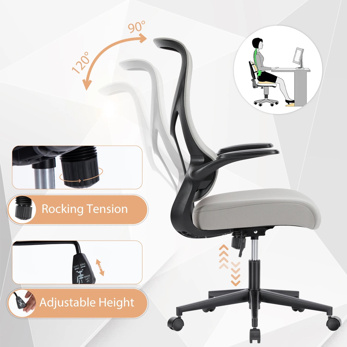 MBM High Back Mesh Office Chair with Flip Up Armrests
