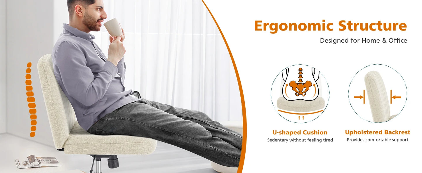 MBM Cross Legged Office Chair - Wide Armless Seat & Adjustable Swivel