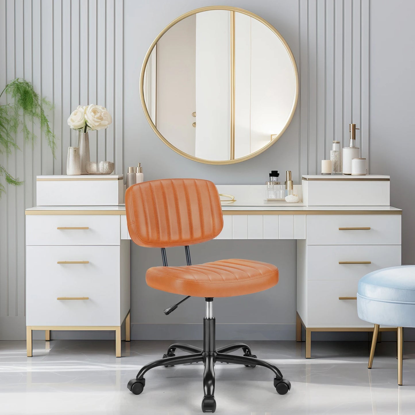 MBM Armless PU Leather Office Chair Modern Adjustable Height Desk Chair