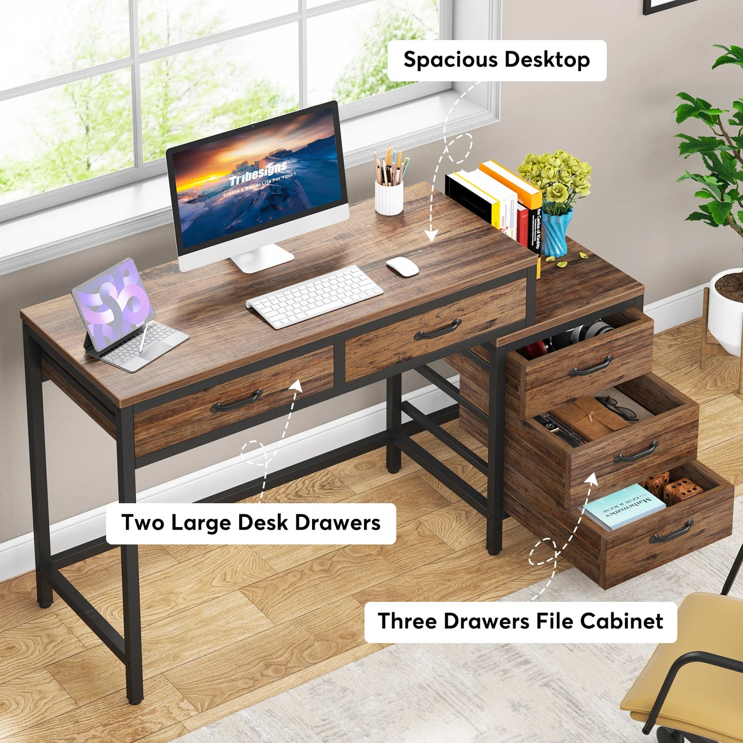 MBM Industrial Style Computer Desk 59 Inch