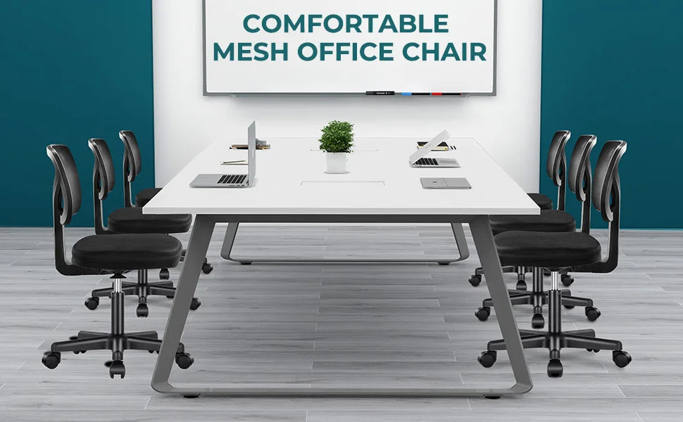 MBM Mesh Armless Office Chair with Lumbar Support – Low Back, Adjustable Height, 360° Swivel, Rolling Computer Chair
