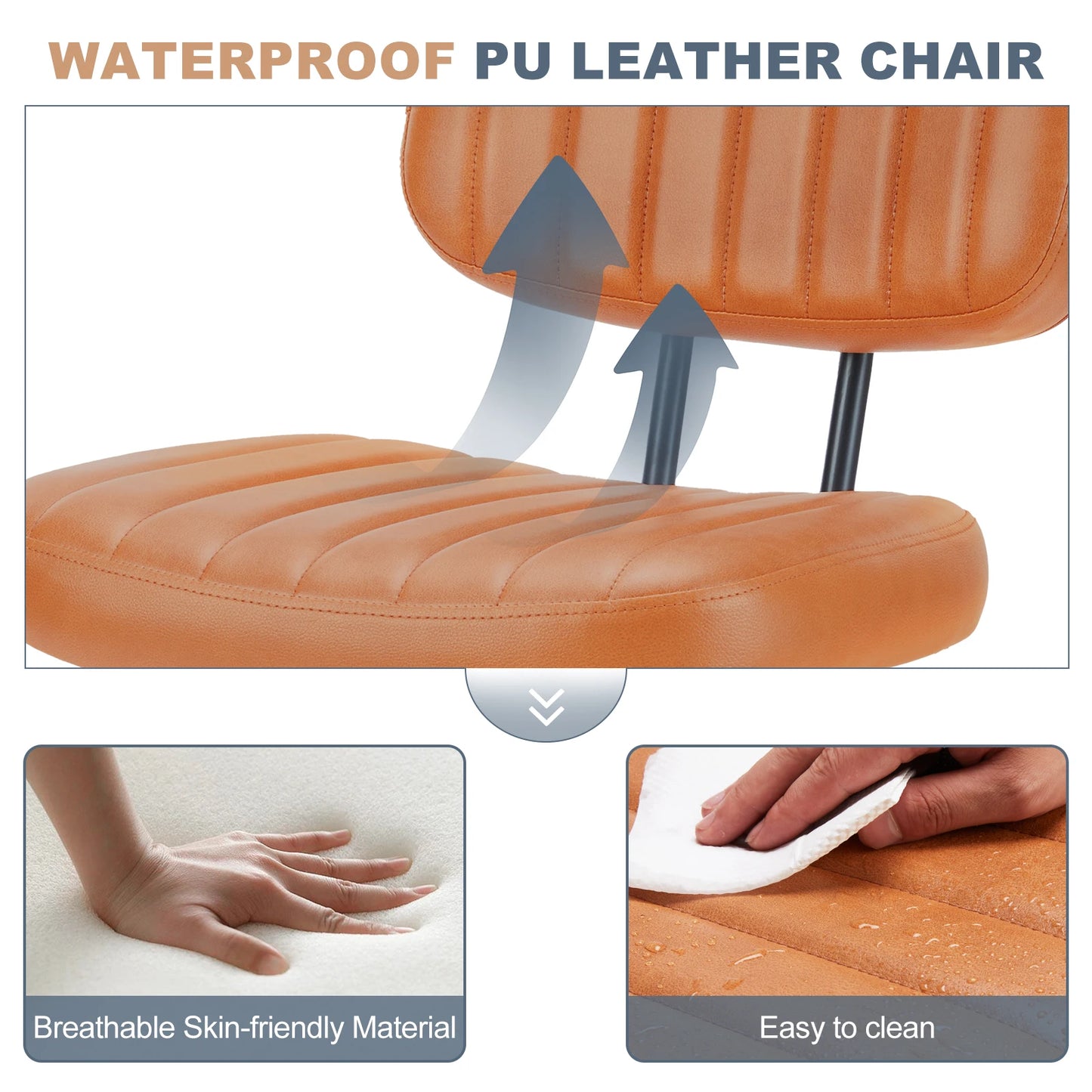 MBM Armless PU Leather Office Chair Modern Adjustable Height Desk Chair