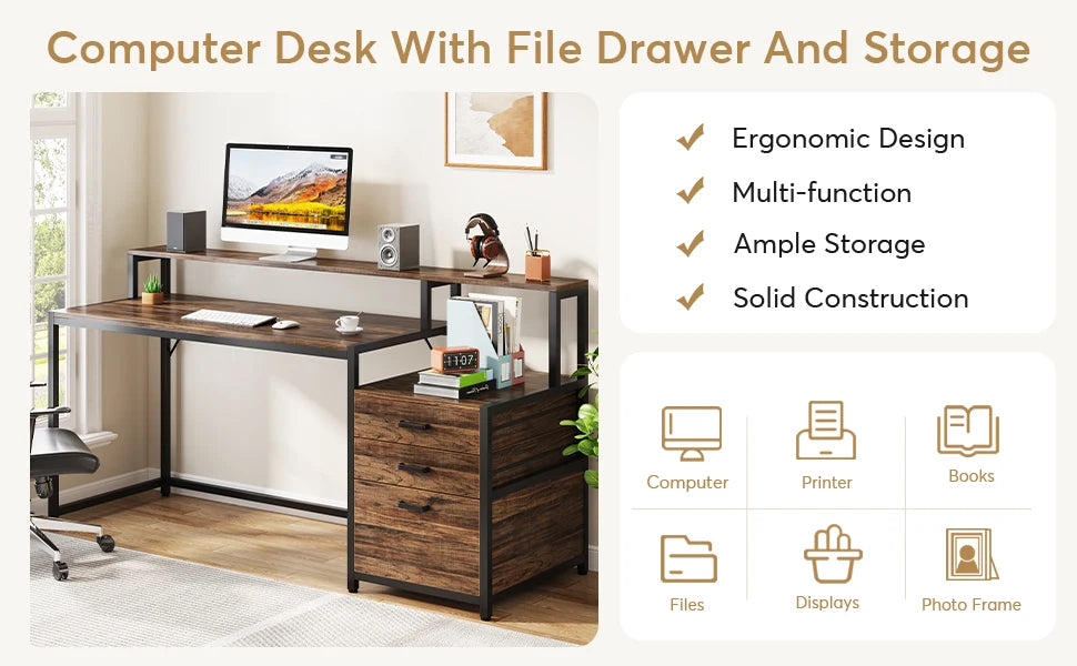 MBM Industrial Style Computer Desk 59 Inch