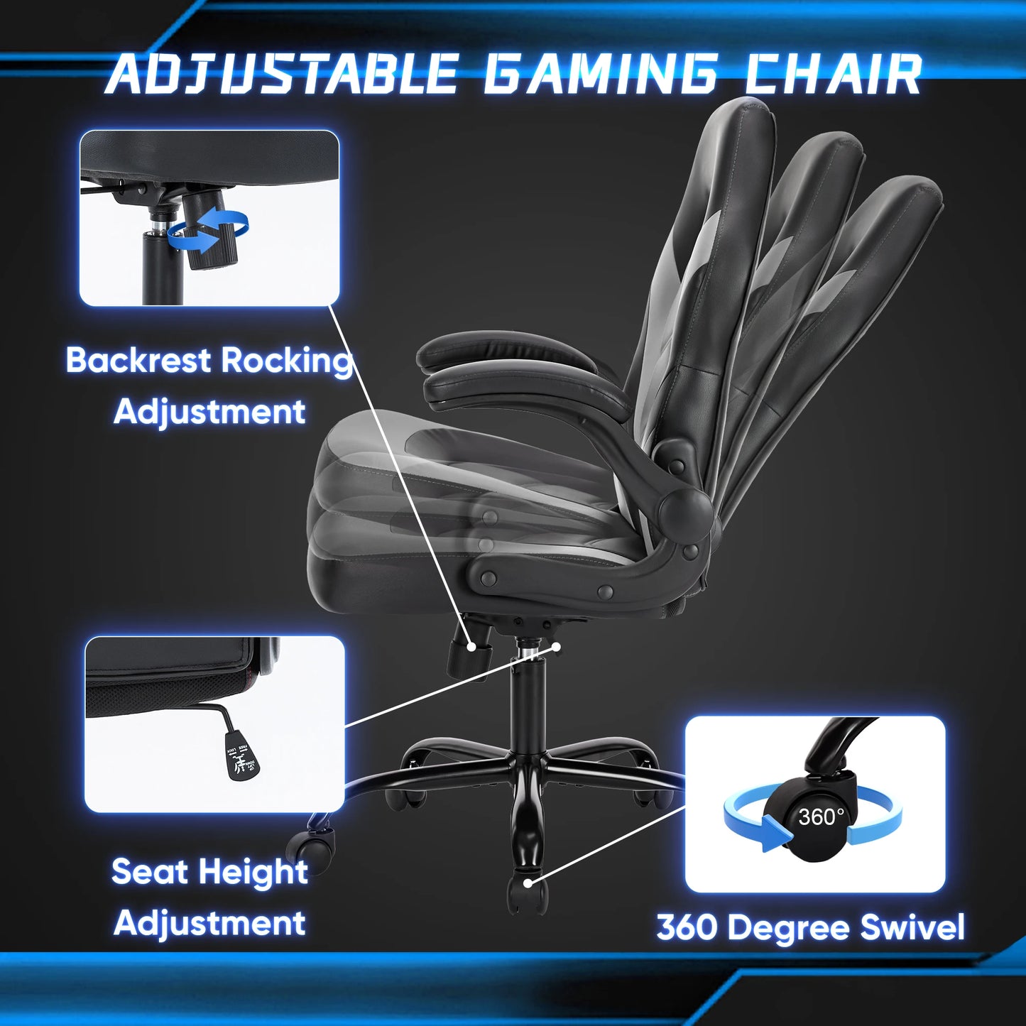 MBM Ergonomic PU Leather Office & Gaming Chair – Adjustable Height, Flip-Up Armrests, Racing Design